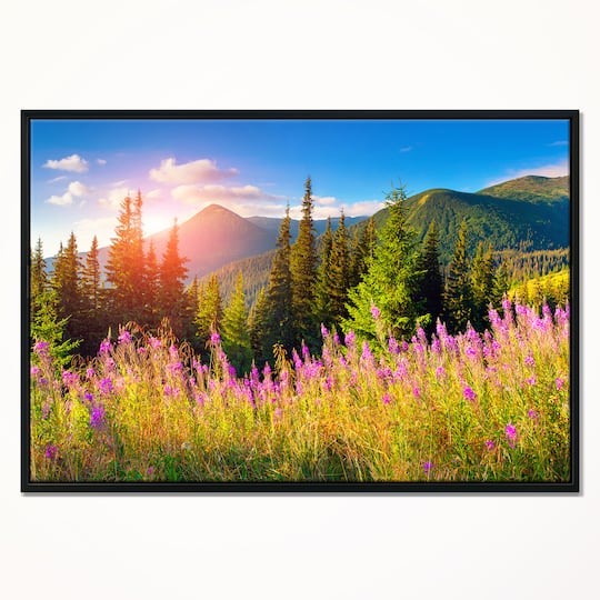 Designart - Mountains with Pink Flowers